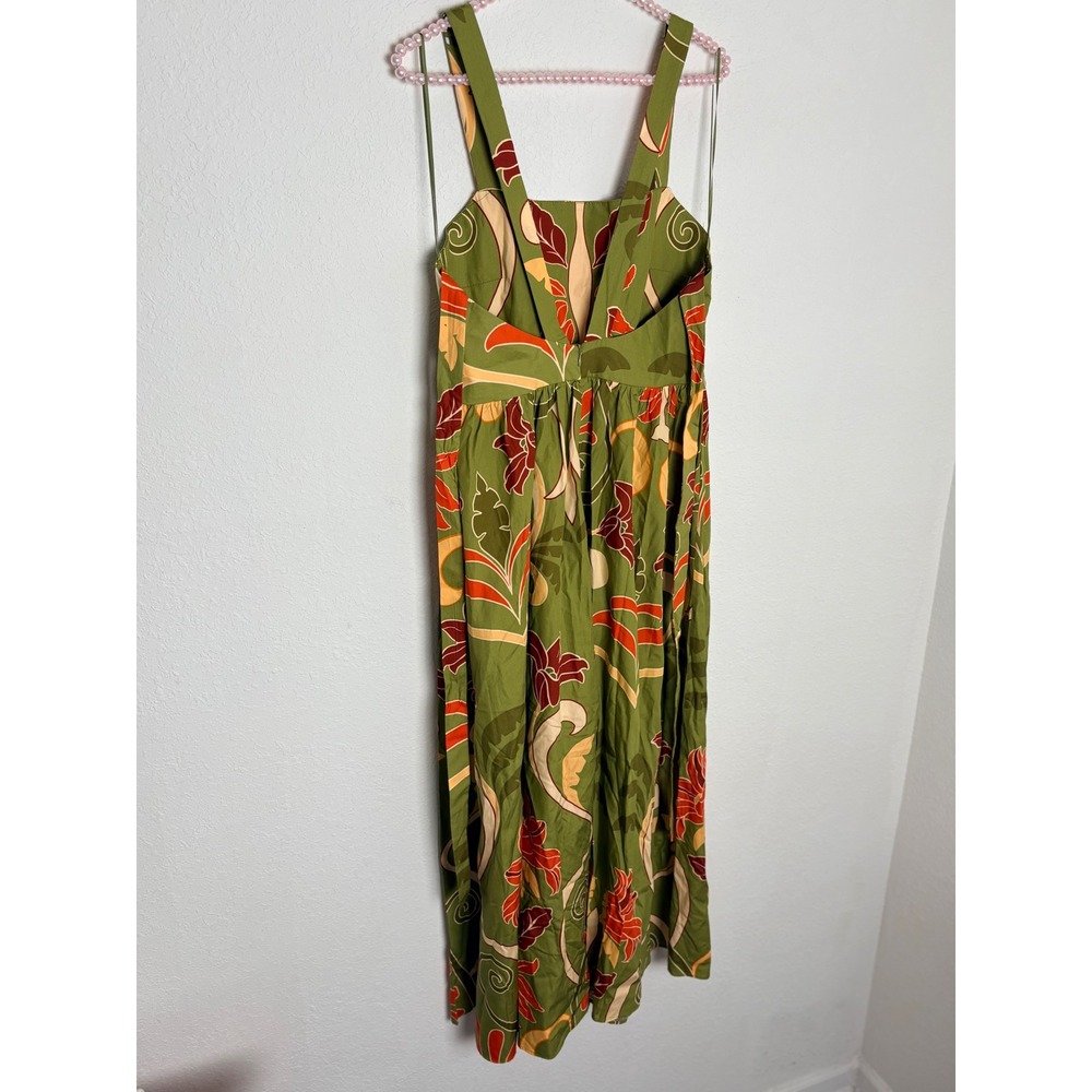 Zara Floral Midi Dress Medium Green Tropical Cotton V-Back Sleeveless New tie up - Picture 4 of 16